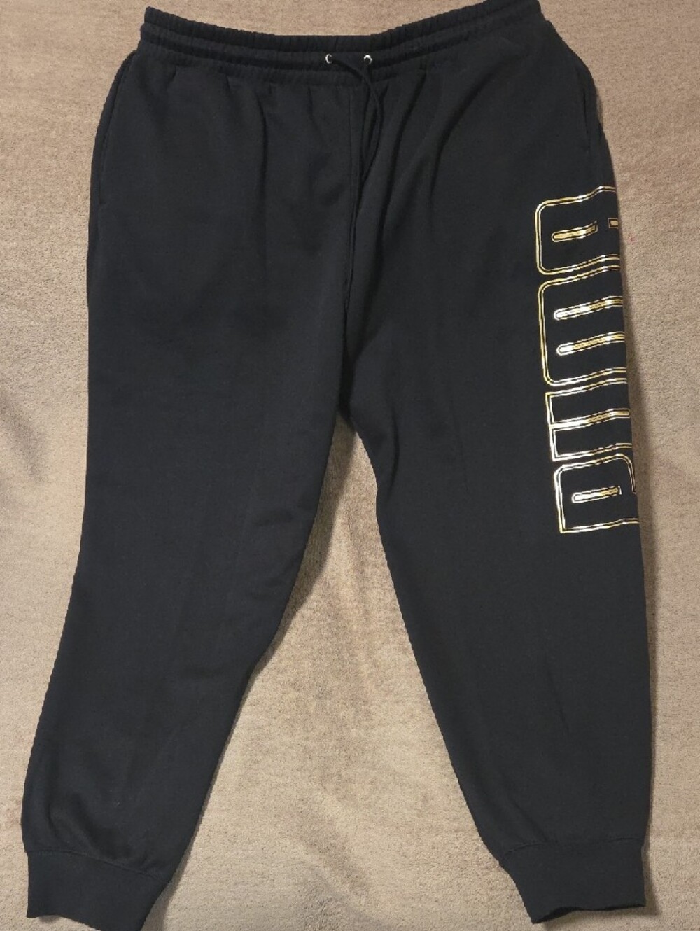 Men's Puma Black Jogger Sweatpants with Gold Logo Accent- Size XXL